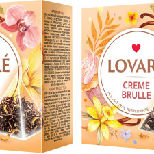 Упаковка чая Lovare черного с лапачо, с лепестками цветов и ароматом крем-брюле Creme Brulee 2 пачки по 15 пирамидок mini slide 1