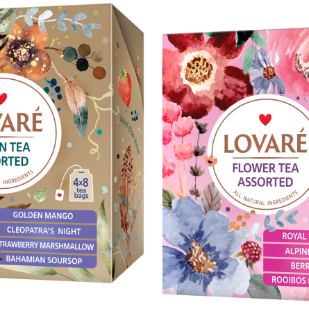 Комплект пакетованого чаю Lovare Асорті Зелений 32 шт. по 1.5 г та Асорті Квітковий 32 шт. по 1.5 г