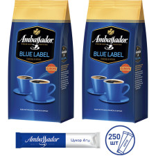 Набор кофе в зернах Ambassador Blue Label 1 кг х 2 шт + сахар в стиках 250 шт х 4 г mini slide 1