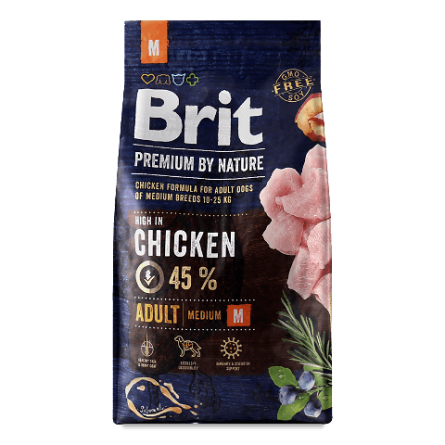 Корм для дорослих собак Brit Premium «Едалт» M курка сухий slide 1