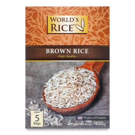 Рис World's Rice довгозернистий нешліфованийв в пакетиках 400г