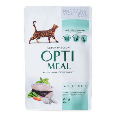 Корм для котів Optimeal з тріскою та овочами в желе