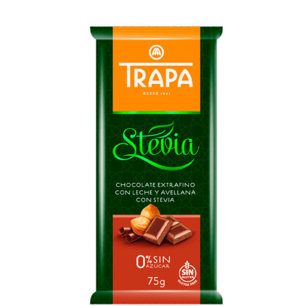 Шоколад молочний з стевією та фундуком, Trapa, 75г