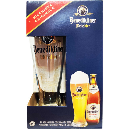 Подарочный набор Benediktiner Weissbier светлое нефильтрованное 5.4% 3 х 0.5 л + бокал 0.5 л slide 1