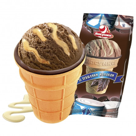 Мороженое Ласунка с какао и сгущенным молоком в вафельном стаканчике 70г
