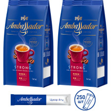 Набір кави в зернах Ambassador Strong 1 кг х 2 шт + цукор у стіках 250 шт х 4 г mini slide 1
