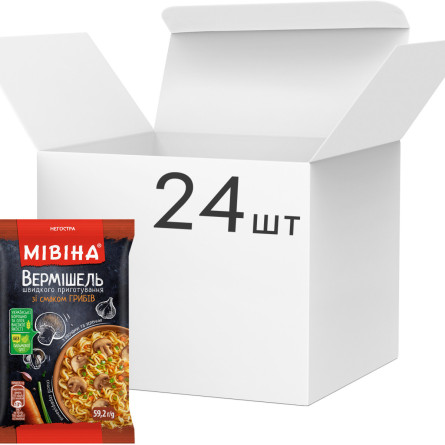 Упаковка вермішелі Мівіна зі смаком грибів з овочами та зеленню Негостра 59.2 г х 24 шт