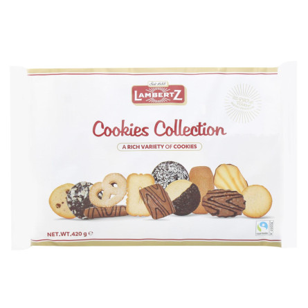 Печиво асорті з 10% темного та 10% молочного шоколаду Cookies Collection Lambertz 420г
