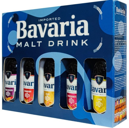 Подарочный набор пива Bavaria malt Peach 0% х0.33 л + Пиво Bavaria malt Strawberry 0% х 0.33 л + Пиво Bavaria malt Mango Passion 0 % х 0.33 л + Пиво Bavaria malt Ginger Lime 0% х 0.33 л + Пиво Bavaria Malt Pomegranate 0% х 0.33 л