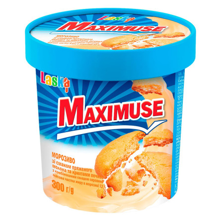 Морозиво Laska Maximuse зі смаком пряженого молока та крихтами печива 300г slide 1