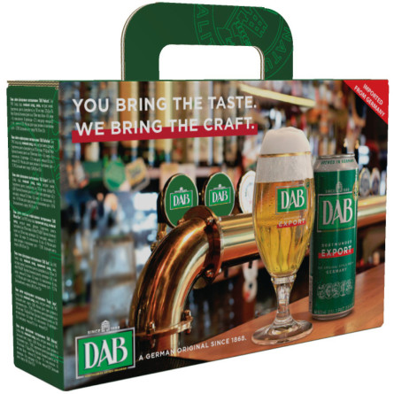 Подарунковий набір пива DAB Export 5% 0.5 л x 1 шт + DAB Wheat Beer 4.8% 0.5 л x 1 шт + DAB Maibock 7% 0.5 л х 1 шт + DAB Ultimate Light 4% 0.5 л х 1 шт slide 1