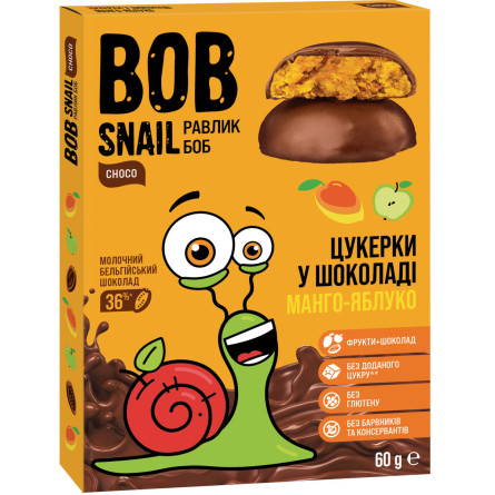 Конфеты Bob Snail Мангово-яблочные в молочном шоколаде 60 г