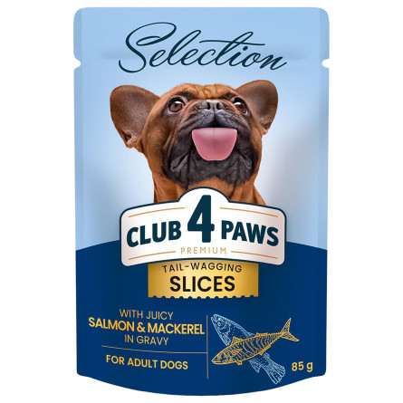 Корм влажный Club 4 Paws Premium Selection с лососем и макрелью в соусе для взрослых собак малых пород 85г