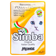 Корм Simba кусочки цыпленка с печенью для кошек 100г mini slide 1