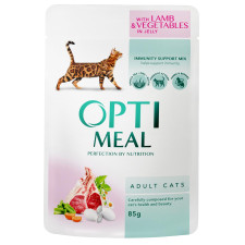 Корм Optimeal влажный для взрослых кошек с ягненком и овощами в желе 85г mini slide 1