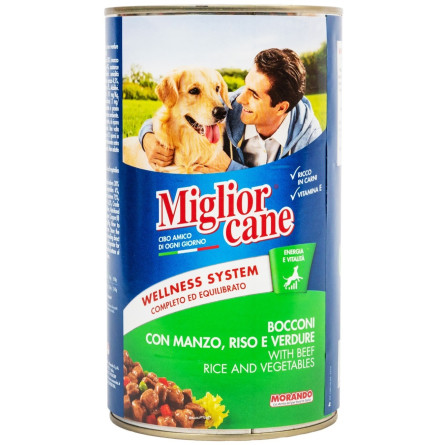 Корм влажный Migliorcane Говядина с рисом и овощами для собак 1250г