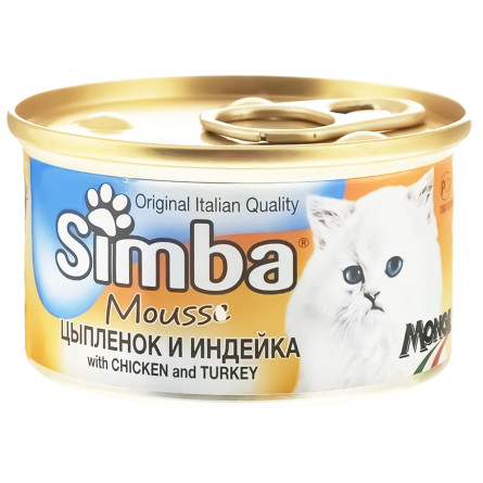 Вологий корм Simba Mousse з курчам та індичкою для котів 85г slide 1