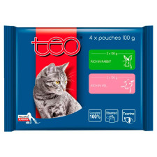 Корм Teo для кошек с телятиной и кроликом 4х100г mini slide 1