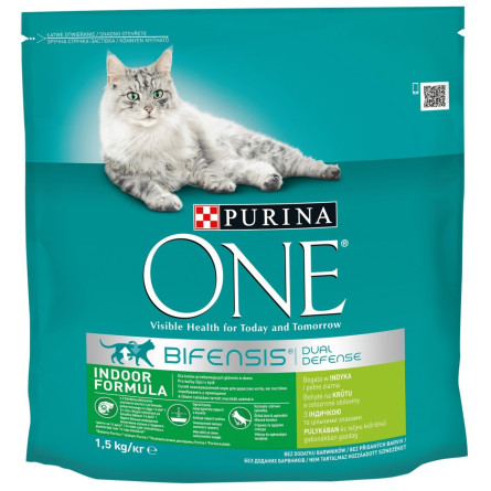 Корм сухой Purina ONE Indoor С индейкой и цельными злаками для взрослых котов 1,5кг