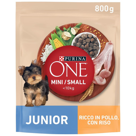 Корм сухой Purina ONE® MINI Junior с курицей и рисом для щенков мелких пород от 1 до 12 месяцев 800г