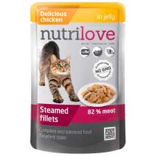 Корм Nutrilove тушковані шматочки з ніжною куркою в желе для котів 85г mini slide 1