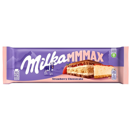 Шоколад Milka Strawberry Cheesecake молочный с начинкой со вкусом чизкейка, клубничной начинкой и печеньем 300г slide 1