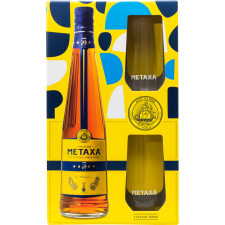 Бренді Metaxa 5* 0.7 л 40% + 2 склянки mini slide 1
