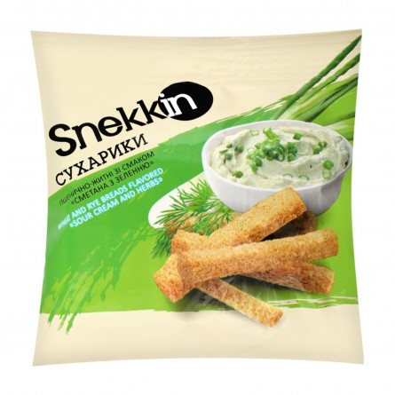 Сухарики Snekkin житньо-пшеничні зі смаком сметани з зеленню 35г slide 1