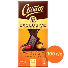 Шоколад черный СВІТОЧ® Exclusive с перцем чили и абрикосом 51% 100г mini slide 2