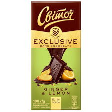 Шоколад СВІТОЧ® Exclusive с имбирем и цедрой лимона черный 51% 100г mini slide 1
