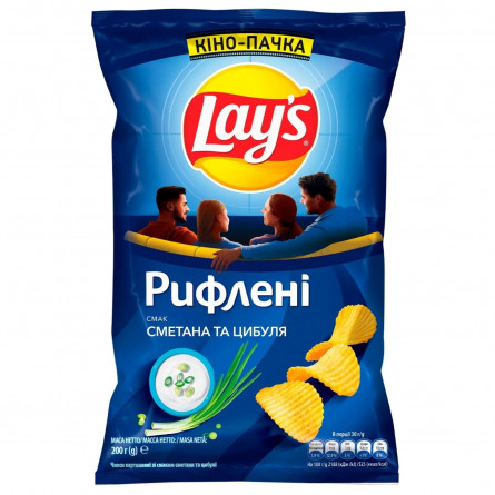 Чіпси Lay's картопляні зі смаком сметани та цибулі рифлені 200г slide 1