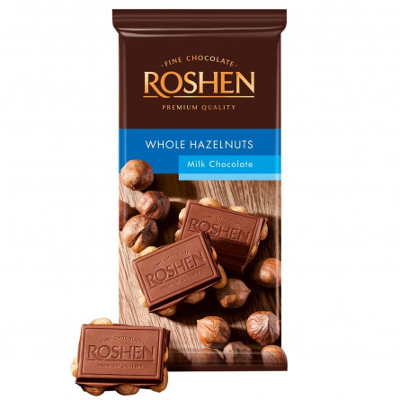 Шоколад молочний Roshen з цілими лісовими горіхами 90г slide 2
