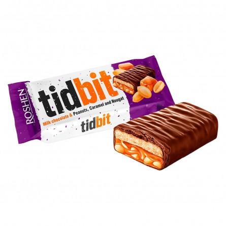 Батончик Roshen Tidbit шоколадний нуга карамель з арахісом 50г slide 1