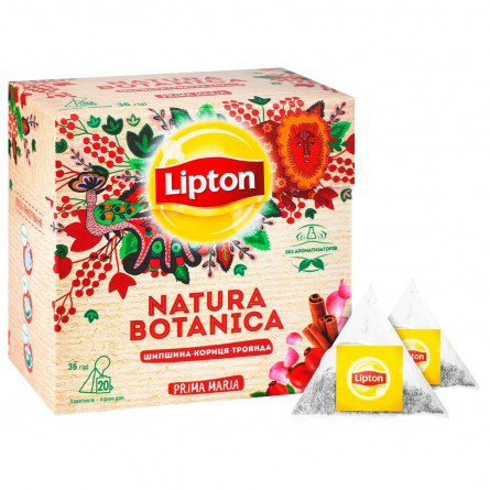 Суміш плодово-трав’яна Lipton Natura Botanica з шипшиною гібіскусом корицею та пелюстками троянд в пакетиках 20штх*,8г slide 4