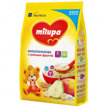 Каша молочна Milupa суха для дітей від 7-ми місяців мультизлакова з сумішшю фруктів 210г slide 1