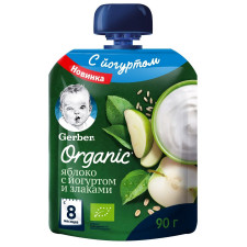 Пюре фруктово-йогуртове Gerber Organic Яблуко зі злаками 90г mini slide 1