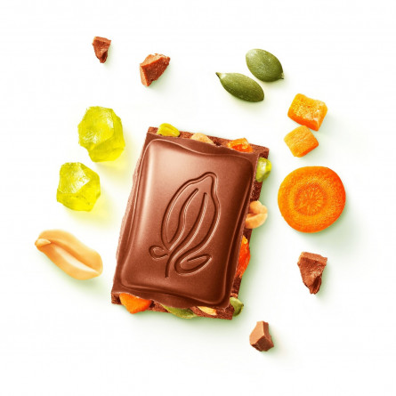 Шоколад молочний СВІТОЧ® Gustoria з морквою, насінням гарбуза, арахісом та желейними шматочками 100г slide 3