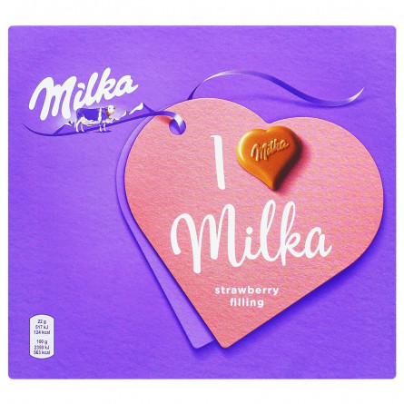 Цукерки з молочного шоколаду Milka кремово-полунична начинка 110г slide 2