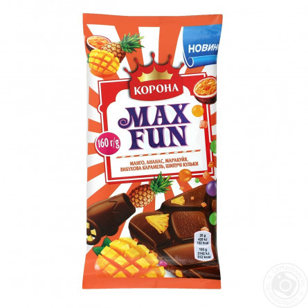 Шоколад молочний Корона Max Fun манго ананас маракуйя вибухова карамель та шипучі кульки 160г slide 2