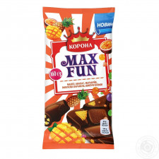 Шоколад молочний Корона Max Fun манго ананас маракуйя вибухова карамель та шипучі кульки 160г mini slide 2
