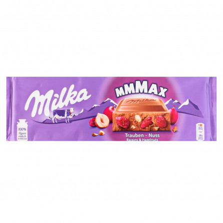 Шоколад Milka молочний з родзинками та подрібненими лісовими горіхами 270г slide 1