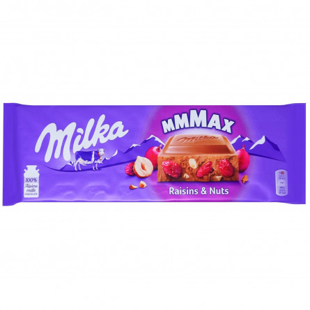 Шоколад Milka молочний з родзинками та подрібненими лісовими горіхами 270г slide 2
