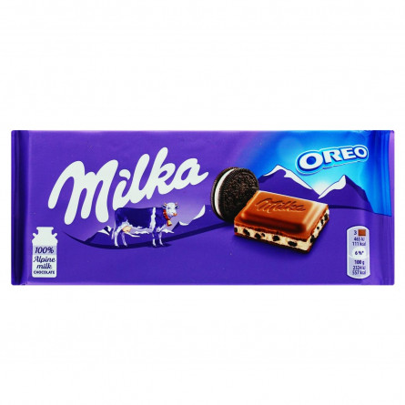 Шоколад молочний Milka з кремовою начинкою та шматочками печива Орео 100г slide 2