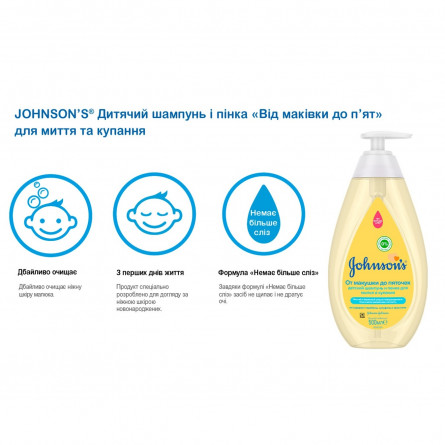 Пінка-шампунь Johnson's baby Від маківки до п'ят дитяча для миття та купання 300мл slide 5