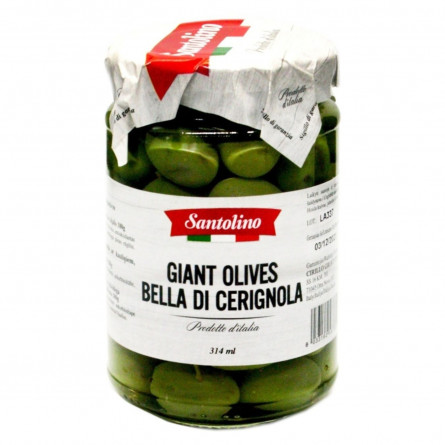 Оливки зелені Santolino Bella di Cerignola великі з кісточкою в розсолі 314мл slide 1