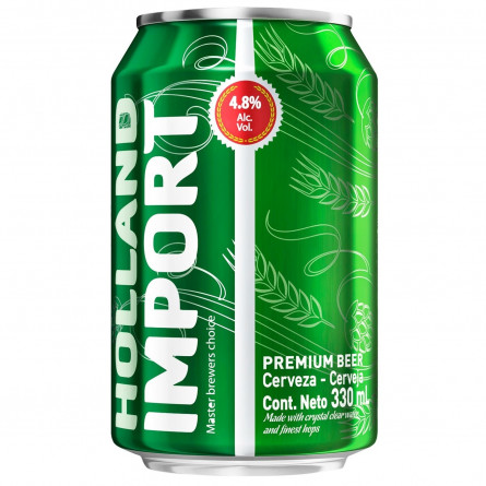 Пиво Holland Import светлое ж/б 4,8% 0,33л slide 1
