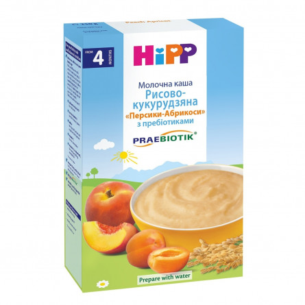 Каша Hipp молочная рисово-кукурузная с персиком и абрикосом для детей с 4 месяцев 250г slide 3