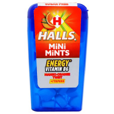 Цукерки Halls Mini Mints апельсин-манго з вітаміном В6 та екстрактом гуарани 12,5г mini slide 1