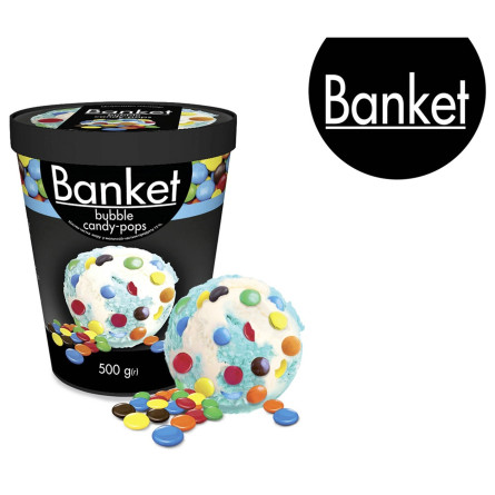 Морозиво Ласунка Banket Bubble Candy-Pops пломбір зі смаком жувальної гумки з драже 500г slide 2
