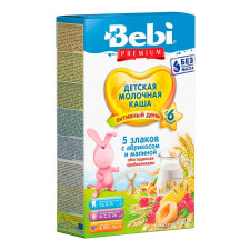 Каша Bebi Premium 5 злаків абрикос та малина 200г mini slide 1